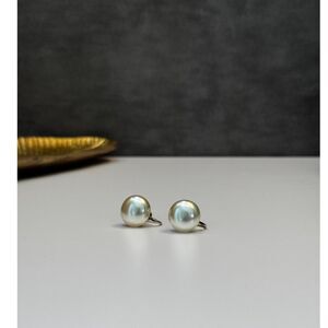 Vintage Sterling Button Pearl Screwback Earrings
